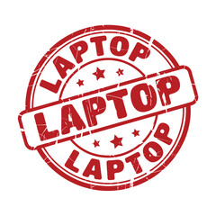 Red Laptop Rubber Stamp Effect with Stars on White Background