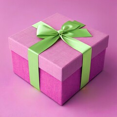Photo of a pink gift box with a light green ribbon