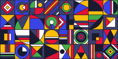 Multicolored mosaic. Background of squares and geometric shapes. Geometric drawing. Vector illustration .