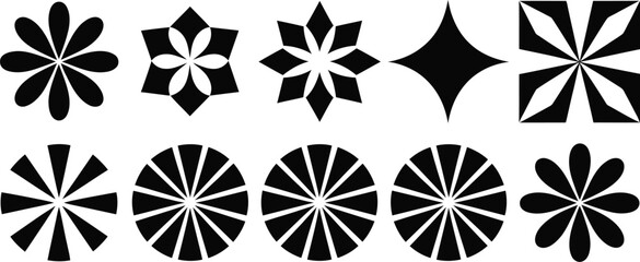 set of black and white floral elements