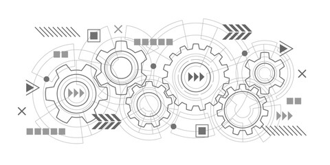 Rotating gears. Futuristic circle elements. Engineering industry. New technologies. Vector illustration