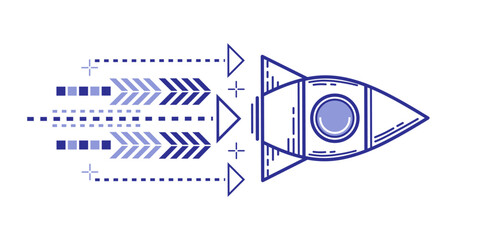Flying rocket. Business concept. Arrows, pointers. Vector illustration .