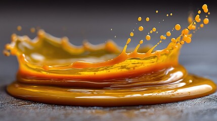 Golden liquid explosion: A captivating crown of splashing fluid motion