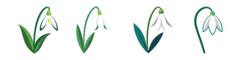 Snowdrop Flat Illustration Delicate Early Spring Bloom Vector Design