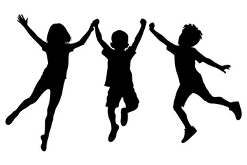 Fototapeta premium Children Jumping Silhouette, Joyful, Happy