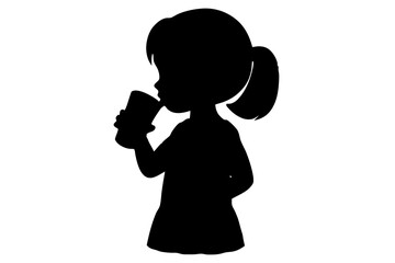Girl Silhouette Drinking, Beverage, Child