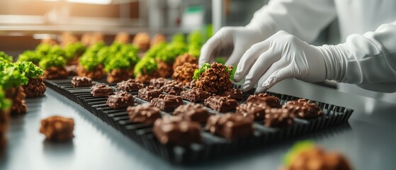 Laboratory Technician Using Gloves for Food Safety and Quality Control in Modern Food Production Facility