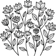 Lotus Flower Line Art Illustration: Elegant Floral Design, Botanical Drawing, Vector Graphic