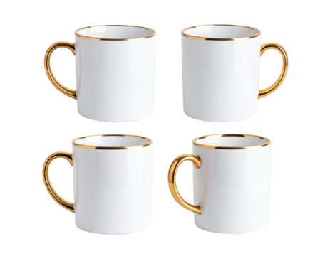 Colorful ceramic coffee mugs arranged in a row, isolated on transparent background PNG - Powered by Adobe