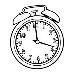 Illustration of a Classic Alarm Clock Showing Three OClock Time Depicted with Clear Numerals and Bell Top Design on a White Background
