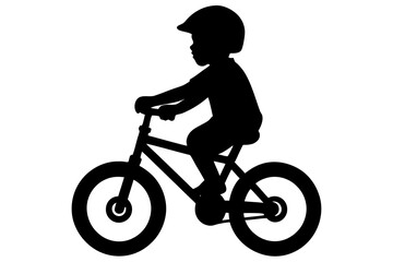 Fototapeta premium Boy Riding Bike Silhouette, Wearing Helmet, Sporty