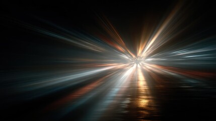 Abstract radial light burst emanating from a central dark vanishing point