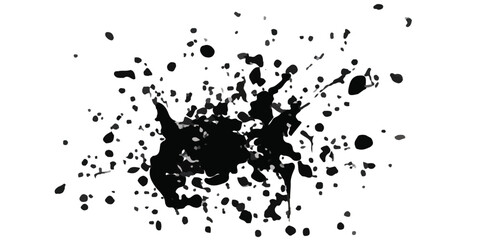 Black and gray ink splashes on clean white textured.
