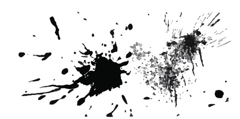 Splattered ink halftone texture with rough, random textures and dynamic grunge smears. Dynamic chaos in monochrome splashes; varied sizes and shapes intertwine for an abstract dance on canvas	