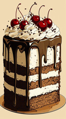Vertical food drawing with cake for smartphone wallpaper