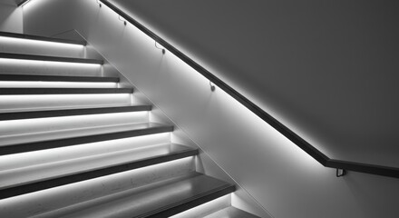 Minimalist and modern staircase photo with geometric light composition of diagonal lines