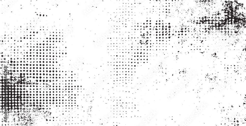 Poster grunge halftone gradient background. faded grit noise texture. white and black sand wallpaper. retro