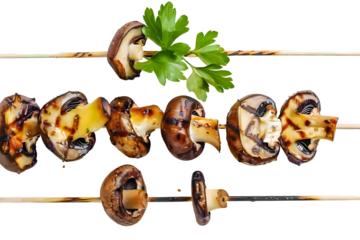 Grilled mushroom skewers with fresh parsley, a delicious vegetarian appetizer