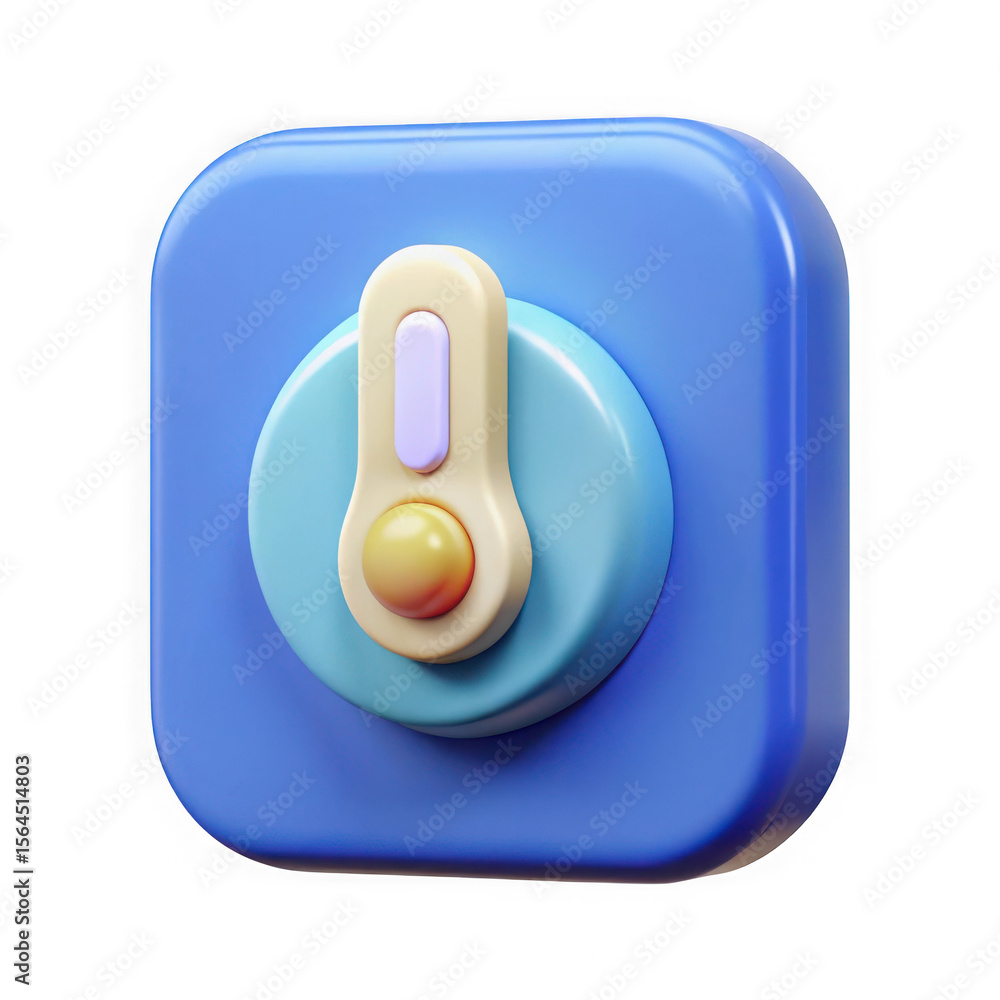 Poster stylized 3d render of a blue rounded square icon with a cream and purple toggle switch isolated on t