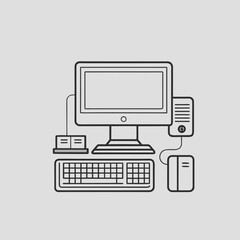 Desktop Workstation Icon – Monochrome Vector Illustration



