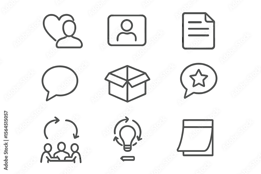 Poster minimalist icon set featuring communication and workflow symbols