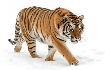 Obraz premium Tiger is walking through the snow