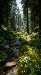 Enchanted Mountain Trail: A Serene Journey through Lush Forests and Crystal Streams