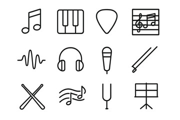Music icons set: notes, instruments, headphones, and microphone symbols