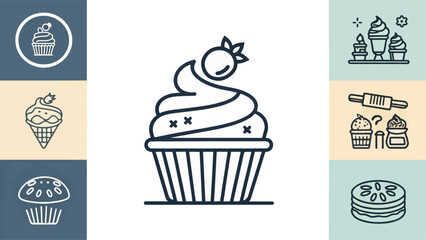 Set of Cupcake vector design in white background, Cupcake Logo and icon design, Muffin vector design