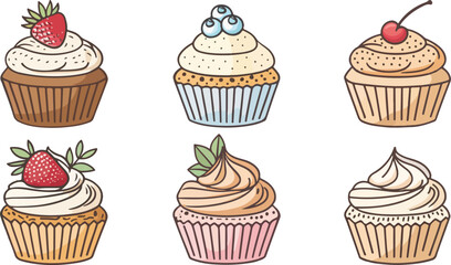 Cupcake Illustration vector design, Cupcake Logo and icon design, Set of Muffin vector design