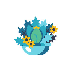 Obraz premium Blue Potted Plant with Yellow Flowers-Modern Home Decor Illustration-Indoor Gardening Art-Minimalist Plant Design-Floral Vector Graphics for Creative Projects