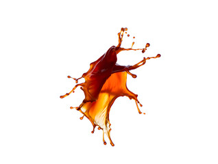 Dramatic coffee splash captured mid-air against a pristine white background, showcasing dynamic movement and rich brown hues with unique textural detail and fluid dynamics.
