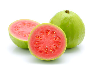 Fresh and vibrant still life showcasing the beauty of pink guava fruit, highlighting its unique color and texture against a clean white backdrop.