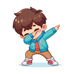 Fototapeta premium Cute cartoon boy doing the dab dance move with a happy expression