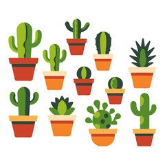Obraz premium Cute Cactus Collection Illustration-Variety of Potted Desert Plants-Home Decor Art-Succulent Garden-Botanical Print-Modern Minimalist Design-Trendy Cactus Art