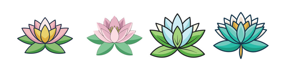 Water Lily Flower Flat Style Botanical Vector Illustration