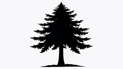 Vector art of a single pine tree silhouette stands tall, isolated on white background