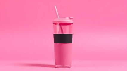 Modern Pink Drink Tumbler with Straw on Vibrant Background