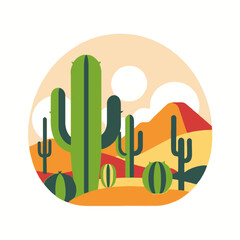 Desert Landscape Illustration-Cactus and Mountain Scene-Southwestern Desert Art-Minimalist Desert Vector-Bright and Colorful Desert Image