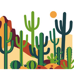 Desert Landscape Illustration-Cactus and Mountain Scene-Southwestern Desert Graphic-Arizona Inspired Art-Nature Background-Succulent Plant Design