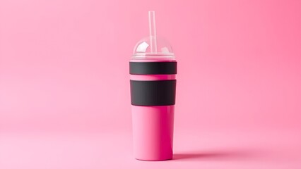 Stylish Pink Smoothie Cup with Straw on Monochrome Background