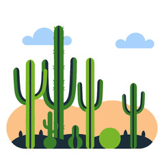 Desert Landscape Illustration-Cactus Plants and Blue Sky-Minimalist Design-Nature Inspired Artwork-Southwestern Decor-Arizona Desert Theme-Trendy Cactus Graphic
