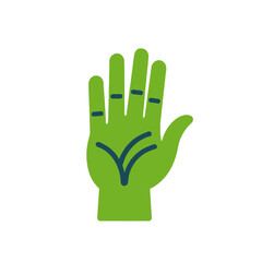 Green Hand Palmistry Illustration- Reading the Lines of the Hand- Palm Reading Art- Divination Concept- Fortune Telling Imagery- Symbolism and Mysticism