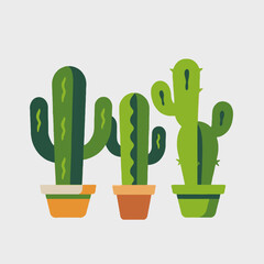 Three Cute Potted Cacti-Desert Plants in Colorful Pots-Succulents for Home Decor-Botanical Illustration-Minimalist Plant Art-Tropical Vibe-Desert Garden Theme