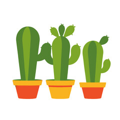 Three Potted Cacti Illustration - Colorful Cactus Plants in Pots - Desert Decor Art - Southwestern Style Graphics - Botanical Illustration for Home Decor Projects