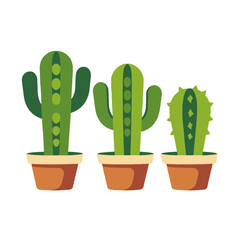 Three Potted Cacti Illustration-Cartoon Cacti in Terracotta Pots-Cute Succulent Plants for Home Decor or Graphic Design-Desert Plant Clipart for Nature Lovers