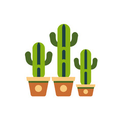 Three Potted Cacti Illustration - Simple Cactus Plants in Pots - Desert Plant Vector Graphic - Indoor Plant Decor Design - Botanical Art Image