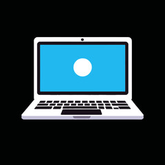 White Laptop with Blue Screen and White Circle-Minimalist Computer Illustration-Modern Technology Graphic for Website or App-Digital Device Icon Design