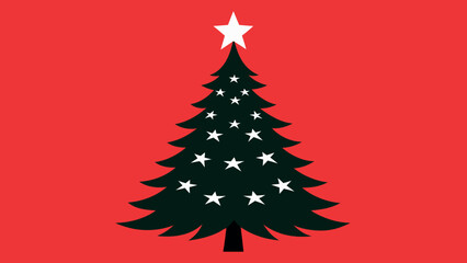 Vector art of a christmas tree decorated with white stars stands against a red background