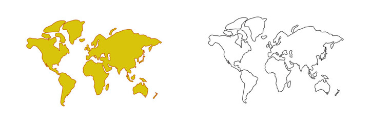 Simplified illustration of a world map. World map in a simple minimalistic form. Vector